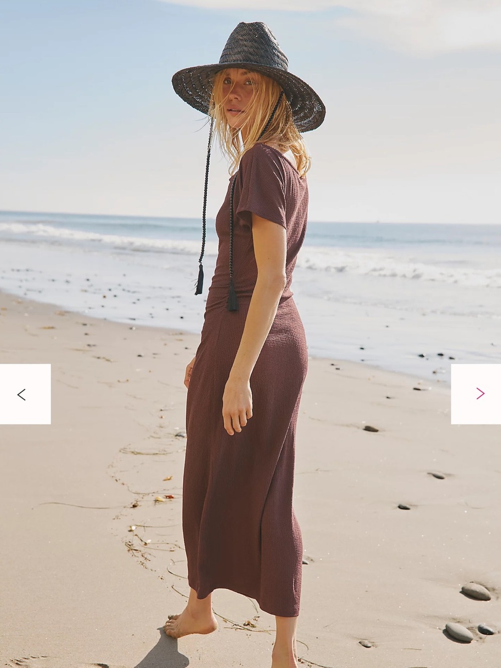 Free People FP Beach Promenade Midi Dress Textured Brown-ish Maroon Cover up XS